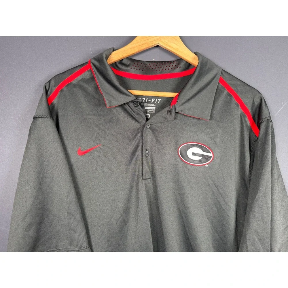 Nike Mens XL Georgia Bulldogs Dri-FIT Polo Shirt Gray Red UGA